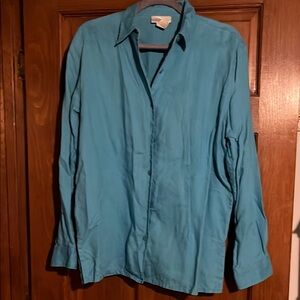 Jones New York Linen button front shirt with long sleeves in med blue Large